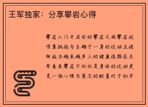 王军独家:分享攀岩心得