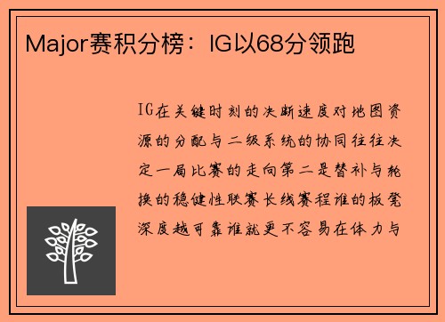 Major赛积分榜：IG以68分领跑
