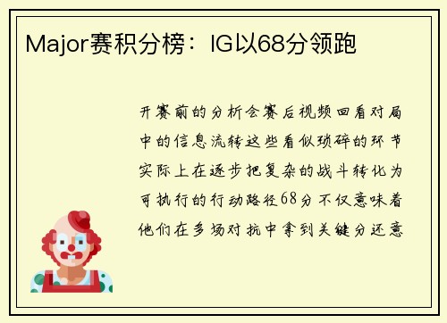 Major赛积分榜：IG以68分领跑